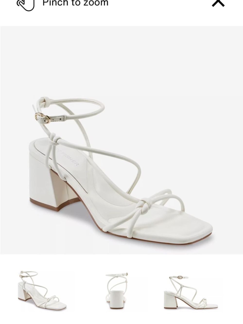 Marc Fisher White Strappy Block Heel Sandal with Ankle Tie Size 8